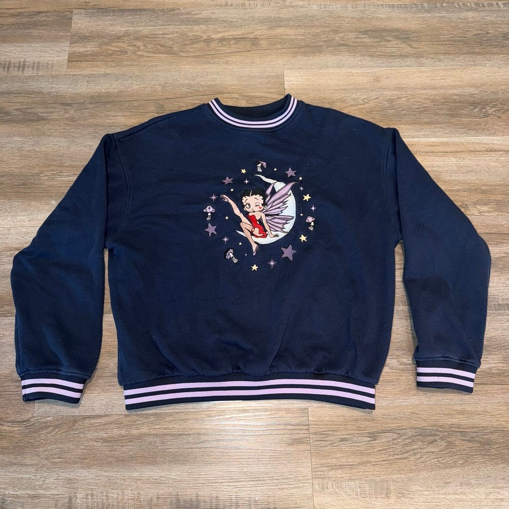 Vintage Betty Boop Minga London Blue Sweatshirt Pullover Sweater Womens Medium